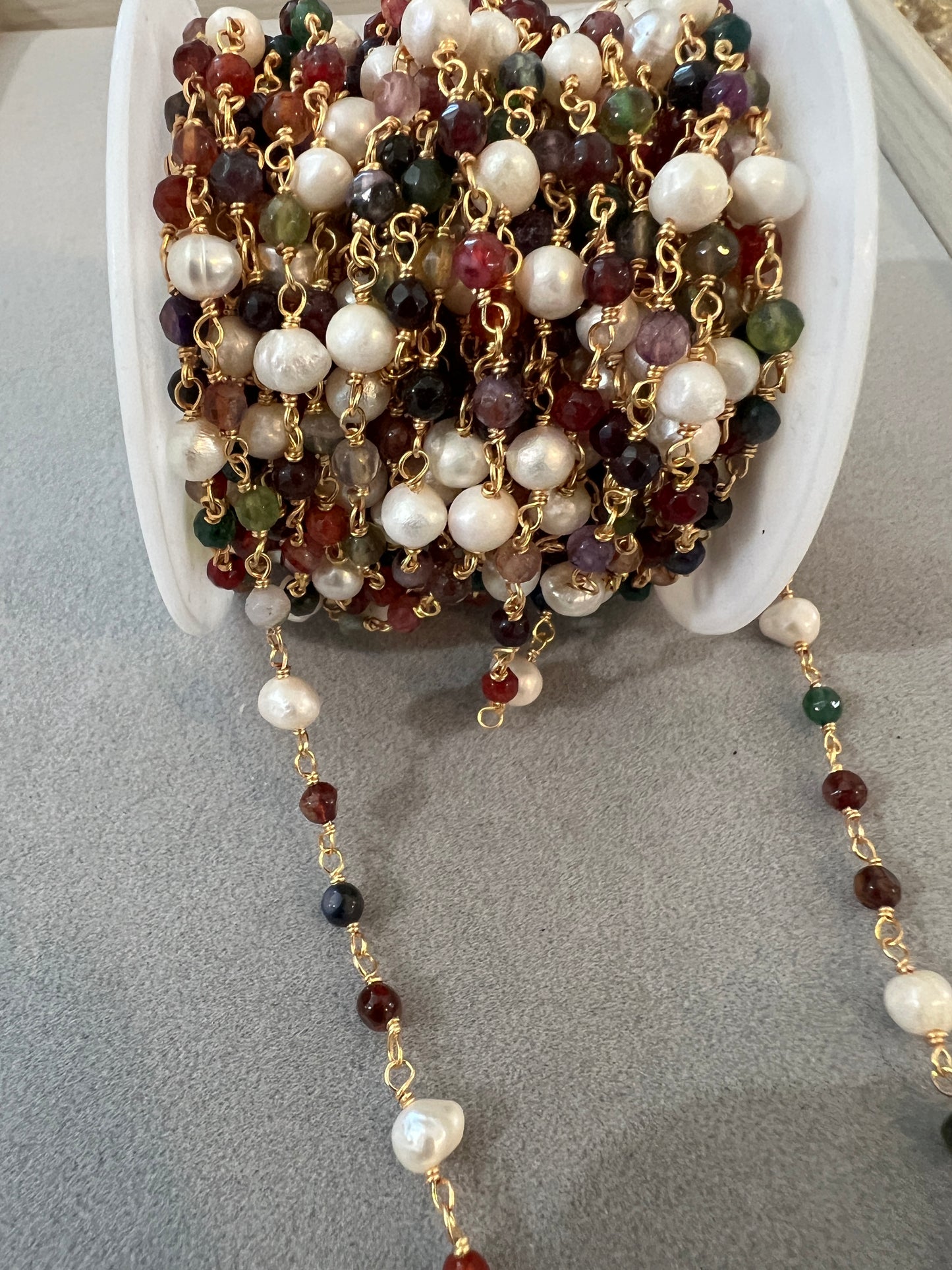 Multicolor Agate W/ Pearl Chain-26890