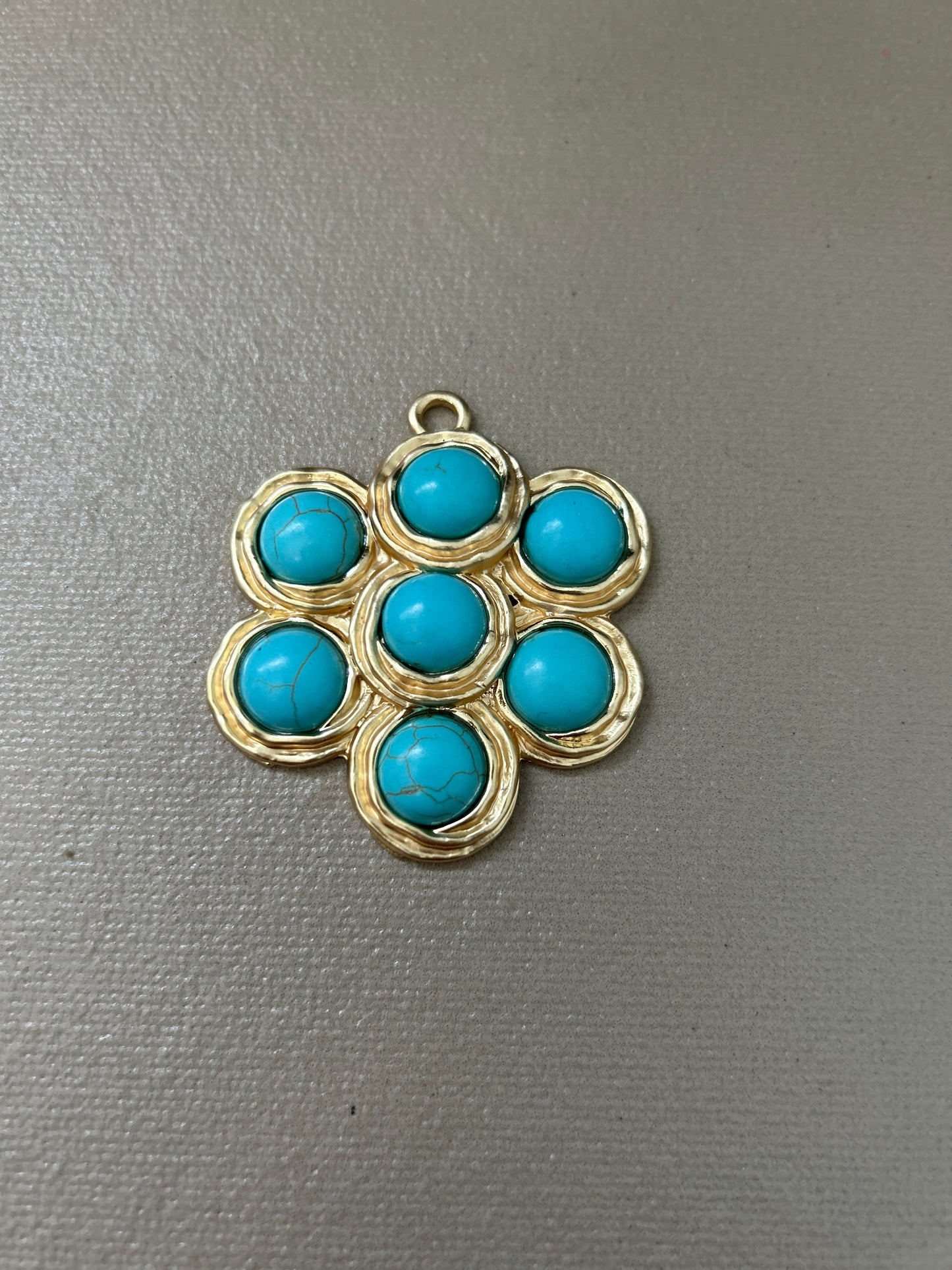 3.5-2.5in Dotted Gold Matte Turquoise Pendant 30319
