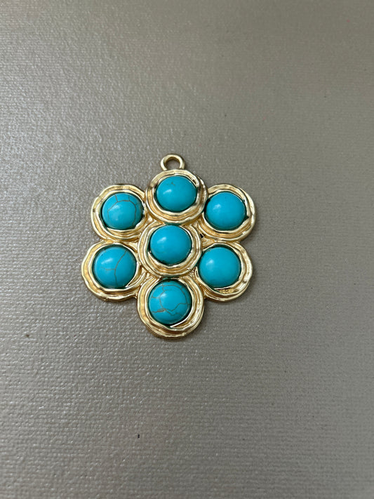 3.5-2.5in Dotted Gold Matte Turquoise Pendant 30319