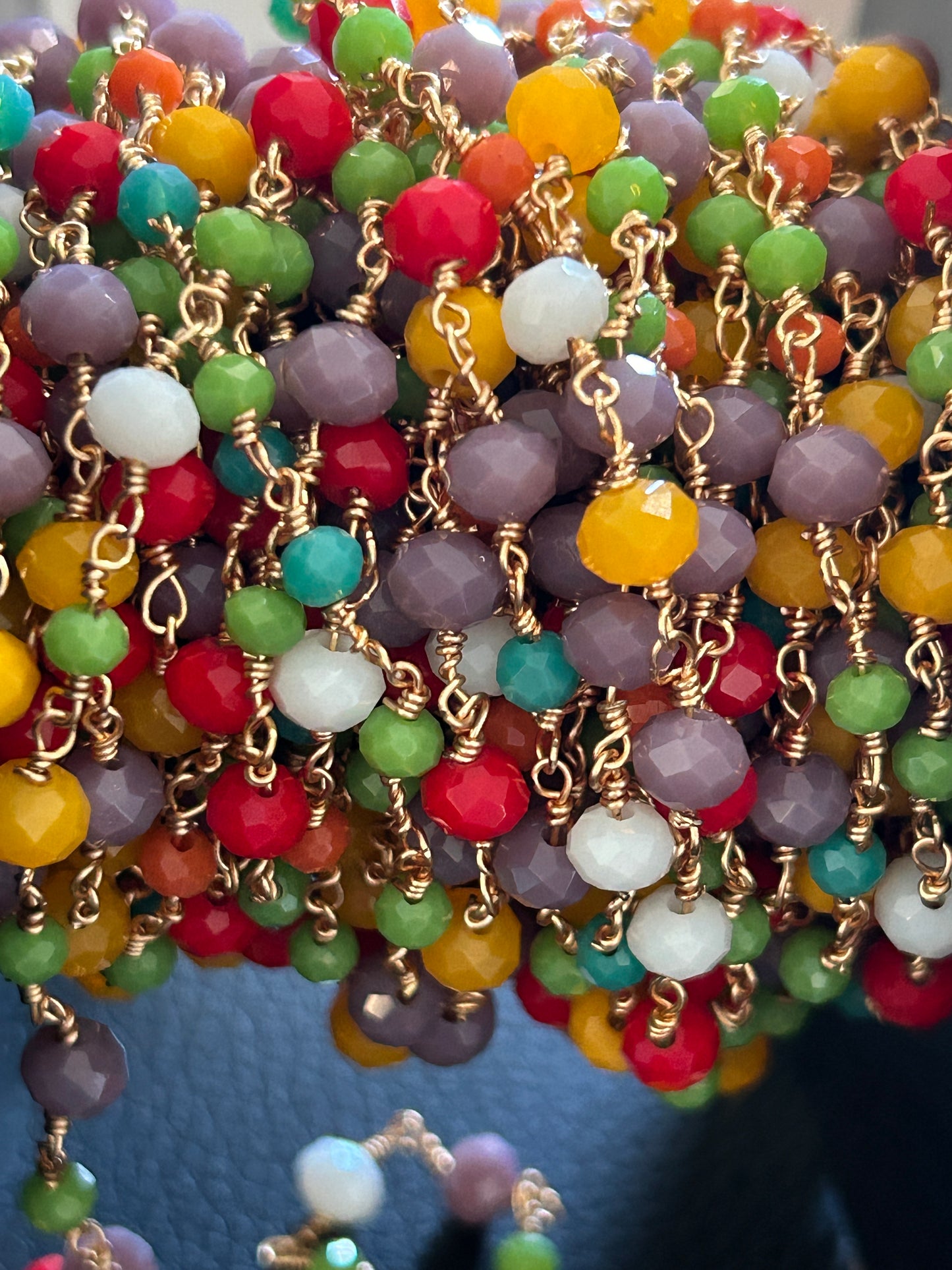 14k Cristal multicolor chain by feet. Cadena 14k de cristal multicolor, por pie. (SBM)