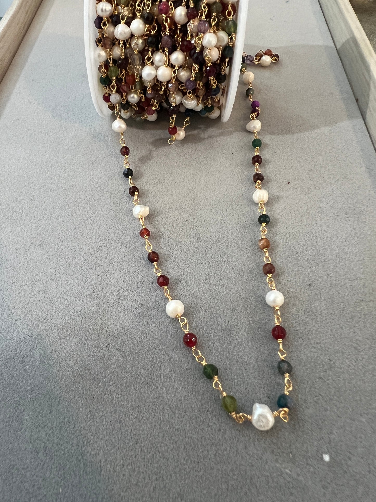 Multicolor Agate W/ Pearl Chain-26890