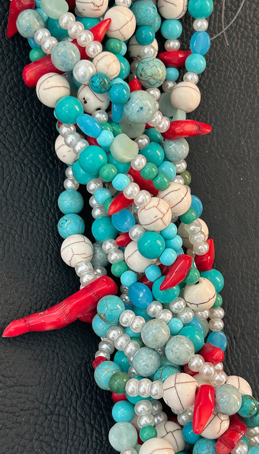 Coral-pearl-turq strand #27263