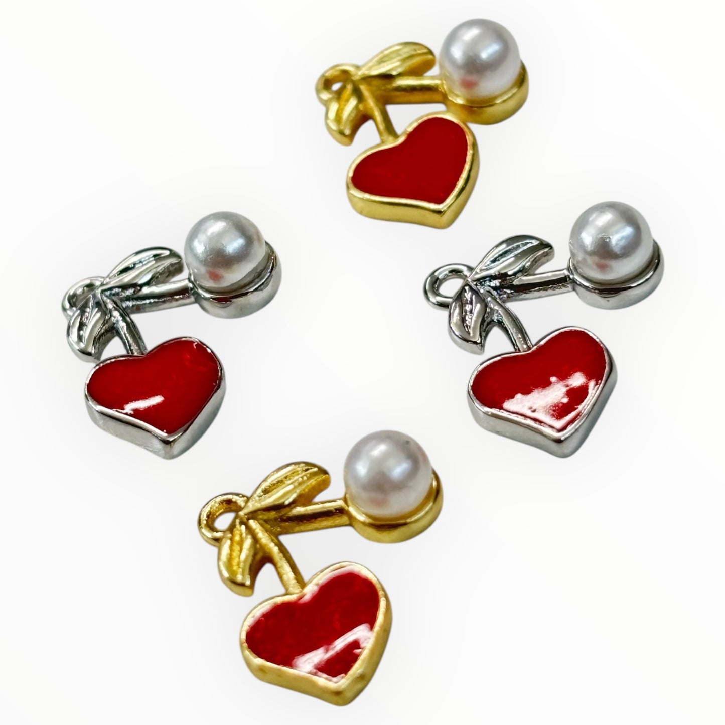 11mm Cherry Heart W/ Pearl Silver/Gold Plated (29194)