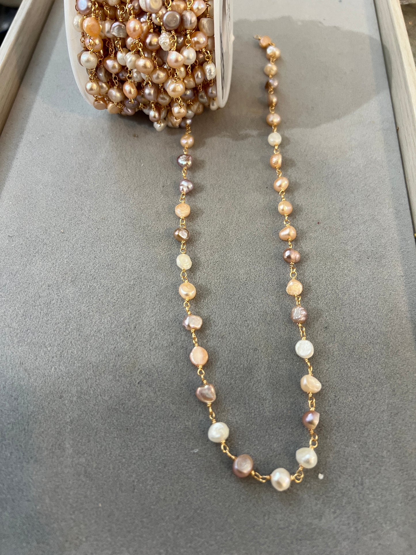 Cream/Rose Freshwater Pearl Chain-26892