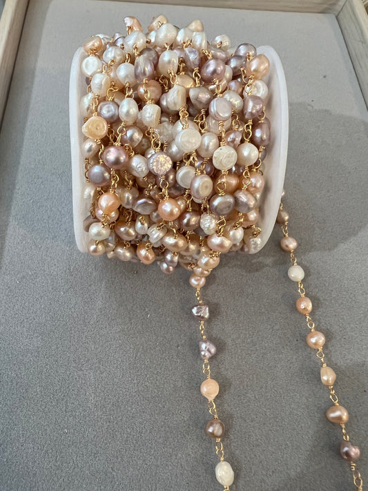 Cream/Rose Freshwater Pearl Chain-26892