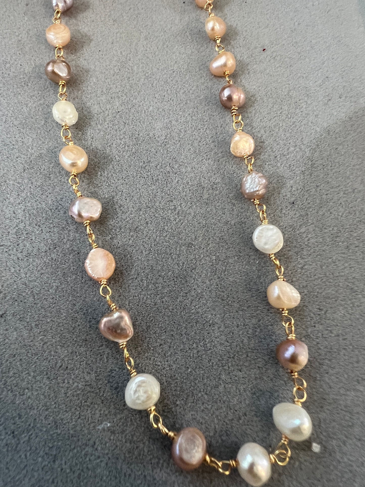 Cream/Rose Freshwater Pearl Chain-26892