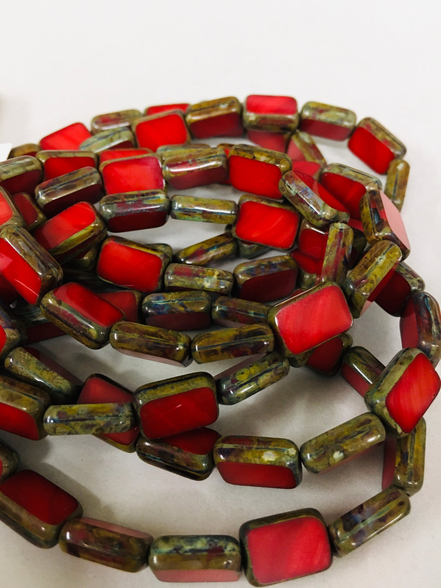 12mm Red Rubi Rectangle Czech Strand / Rectangulo