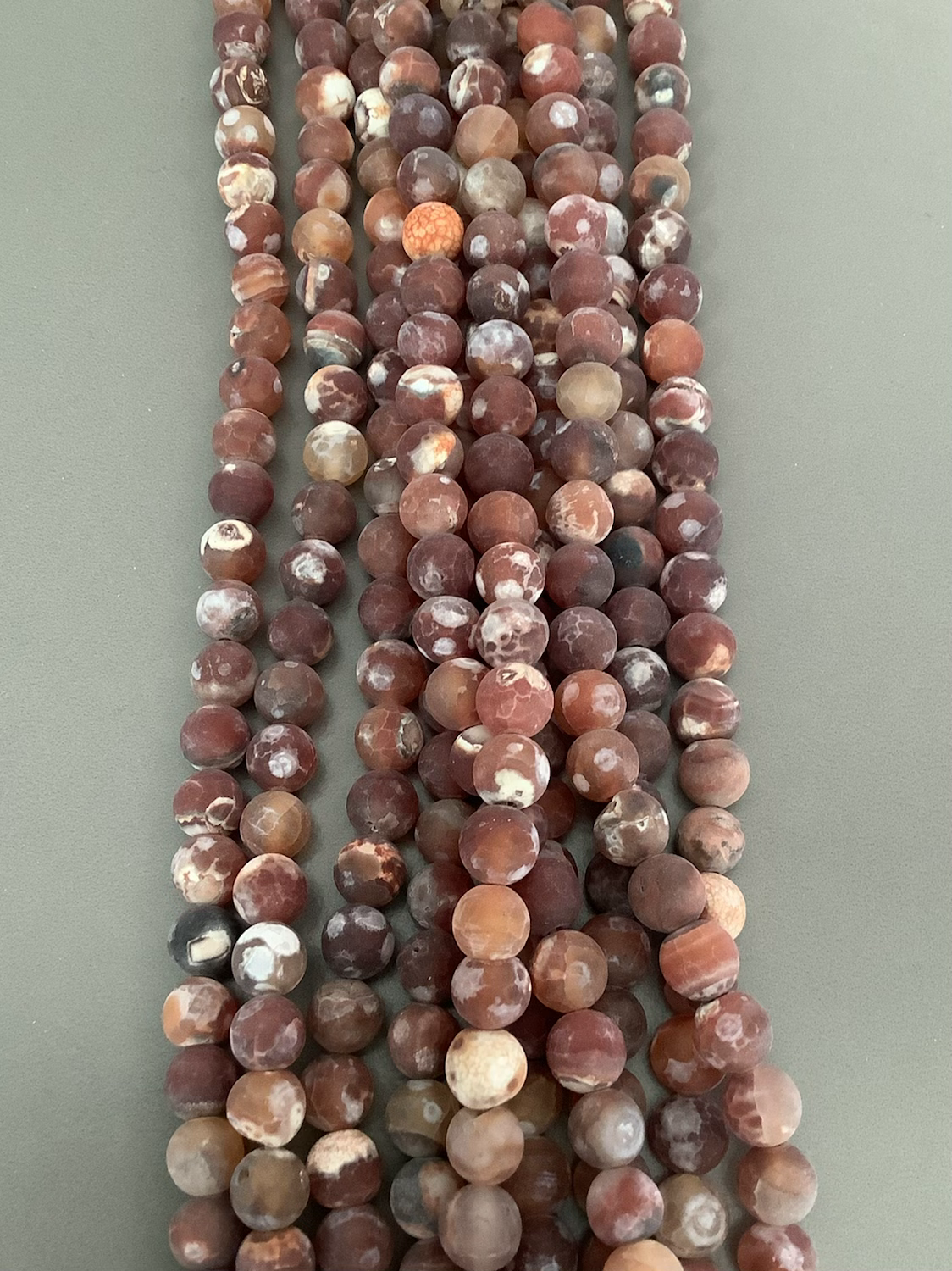 8mm Red Orange with White Agate Matte strand 21786 Qty 46 bead per strand 21786