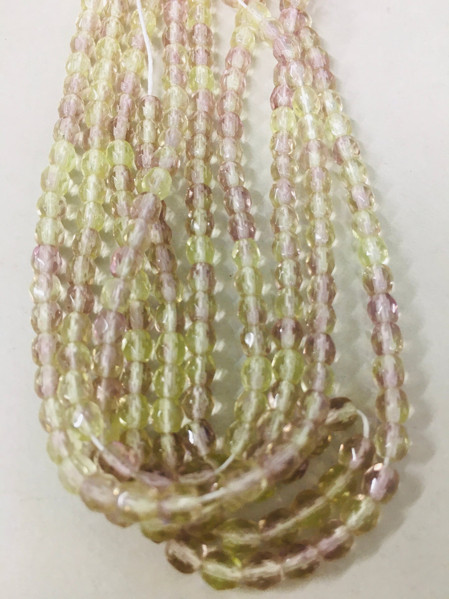 4mm Green and Pink Round Faceted Czech Strand / Redondo