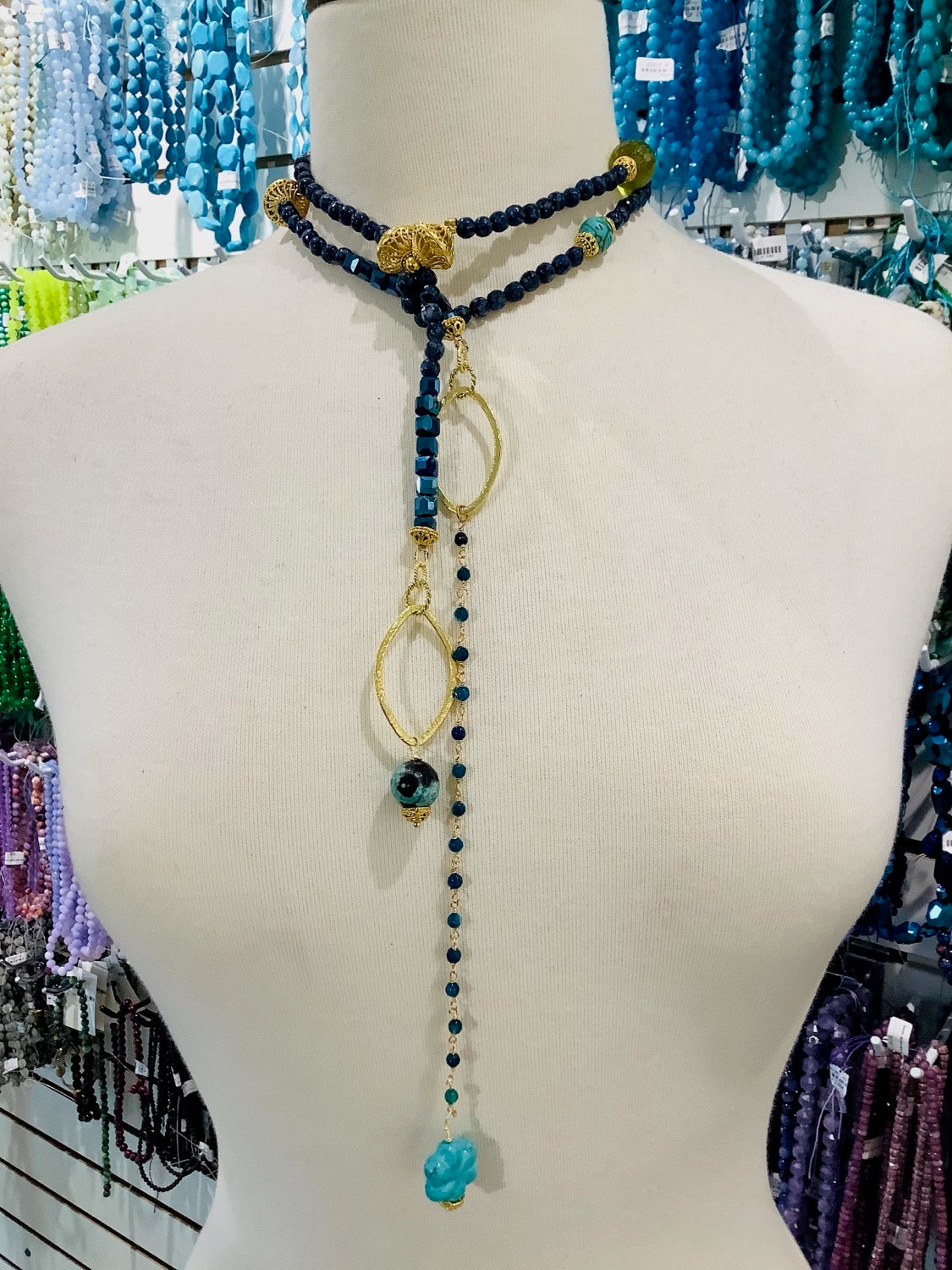 Wild Blues Long Lariats Necklace kit all materials included Qty1- 23500