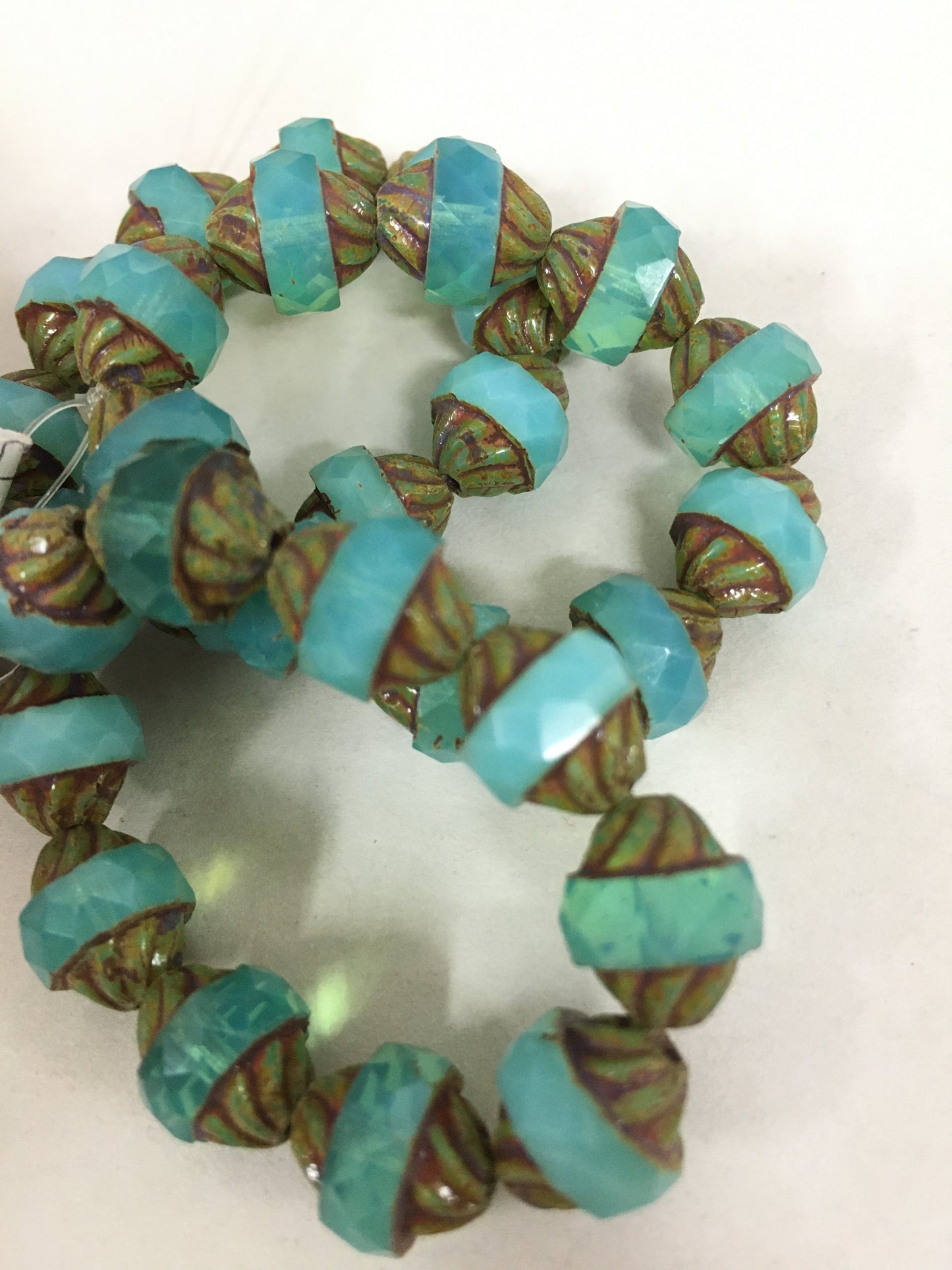 112mm Aqua and Green Spiral Czech Strand