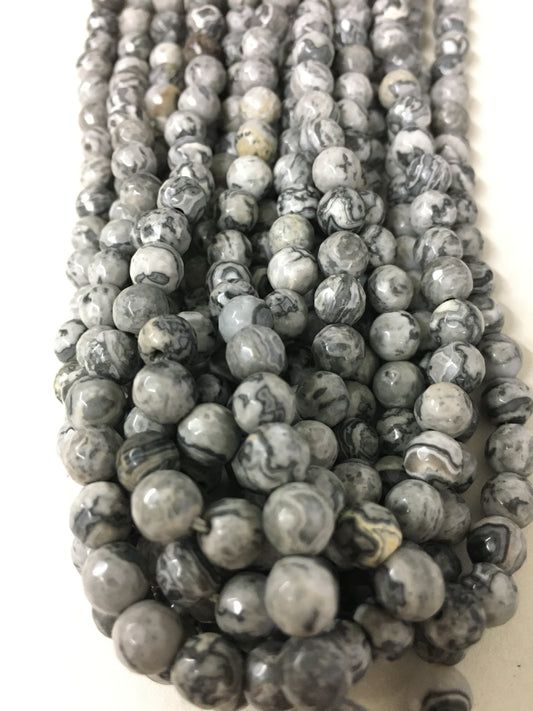 5mm Gray and Cream Jaspe Faceted Strand