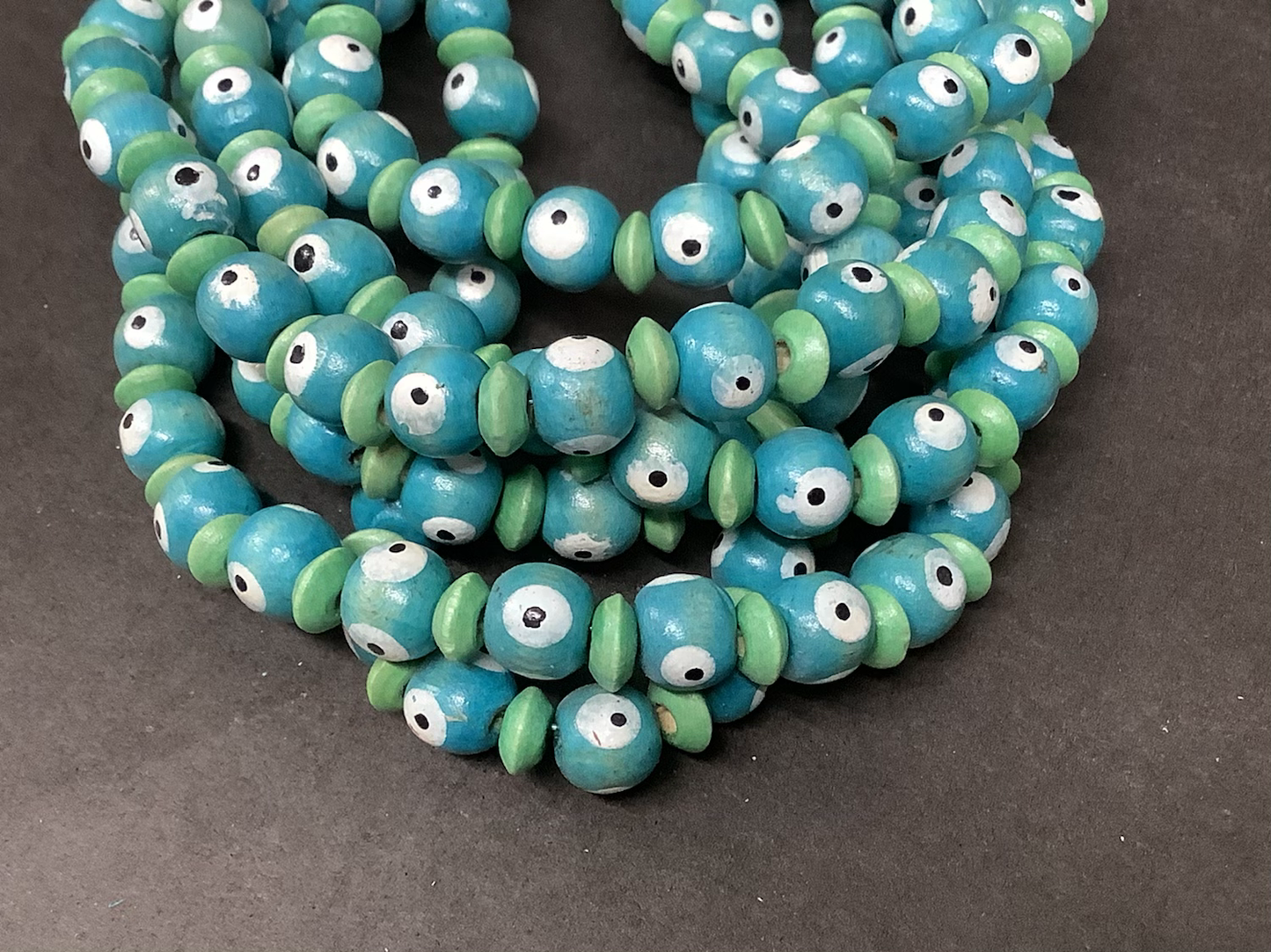 10mm wood round and rondelle blue/teal with eye 14875