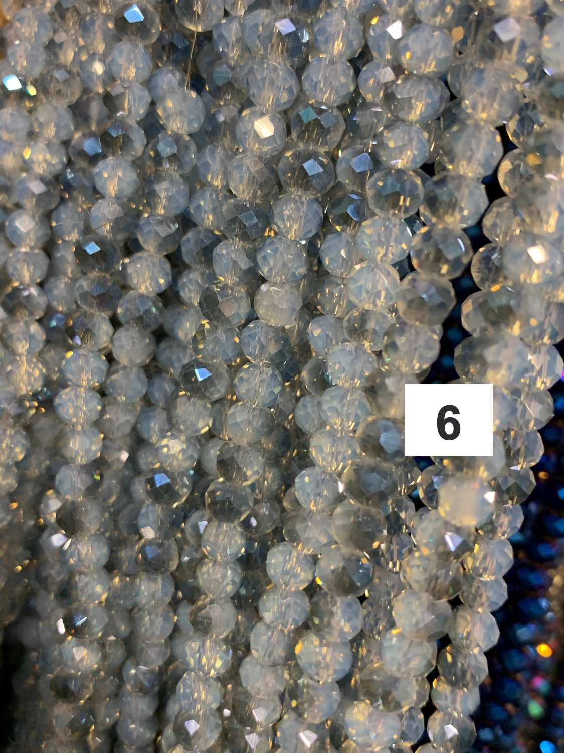 6x4mm Gray tones Rondelle Faceted Crystal Strand / Cristales Gris