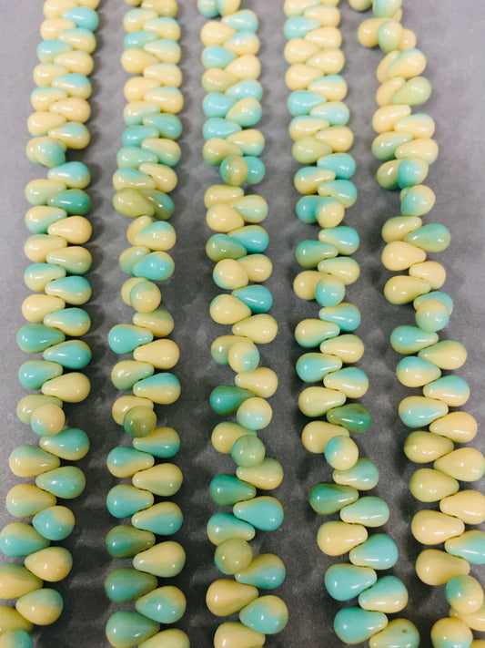 4mm Mint and Cream Sideways Drop Czech Strand / Gota