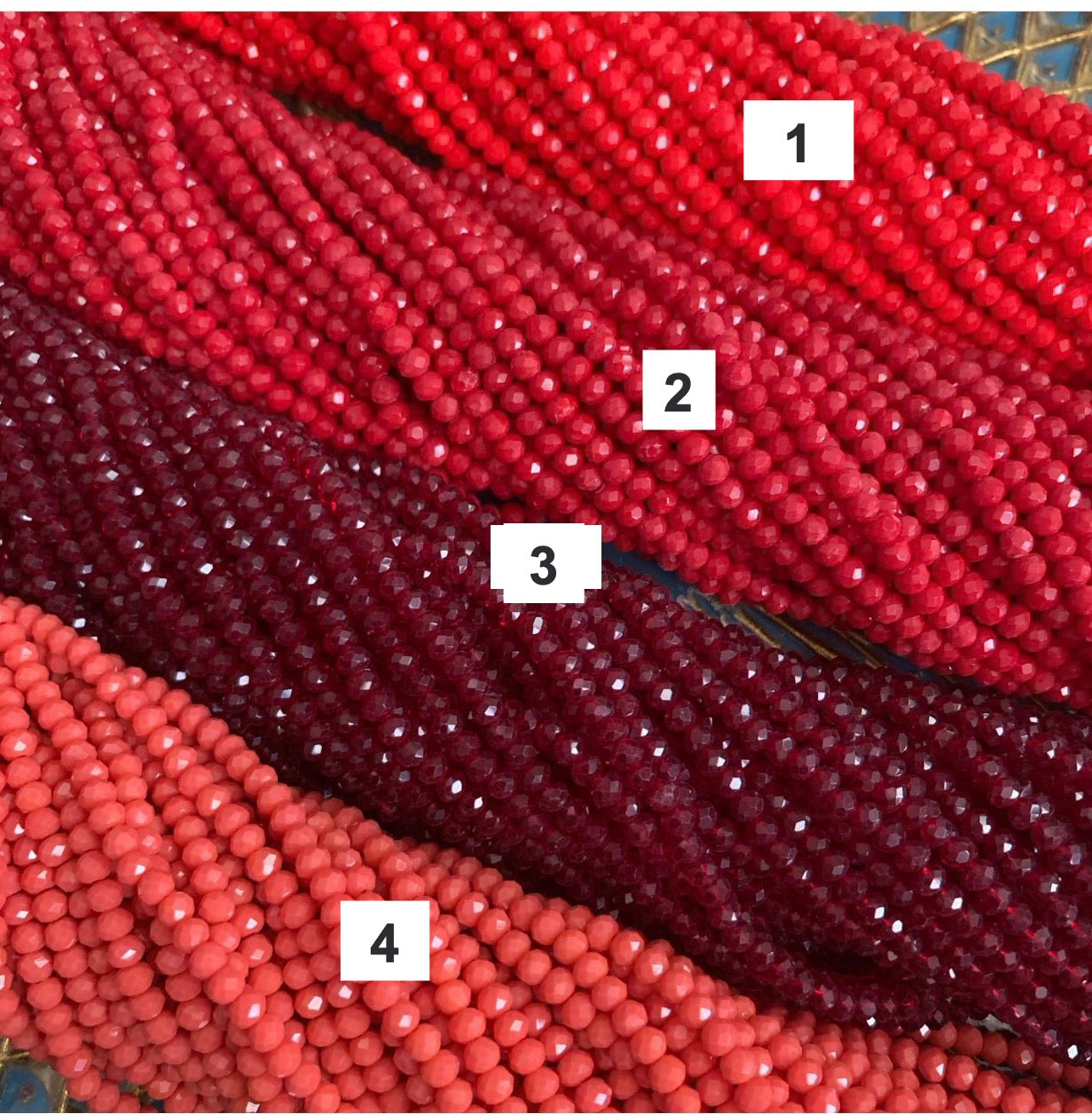 4mm Red Tone Rondelle Crystals / Cristal Rojo
