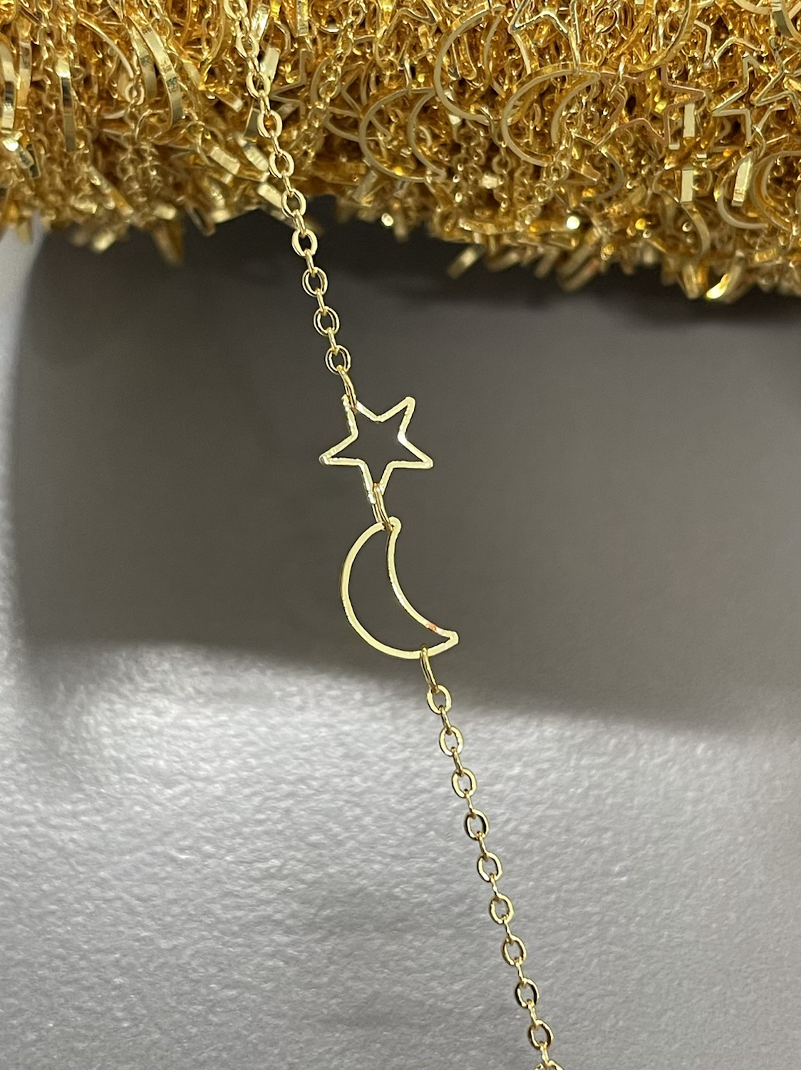 18k Moon and star chain besides per ft 22028