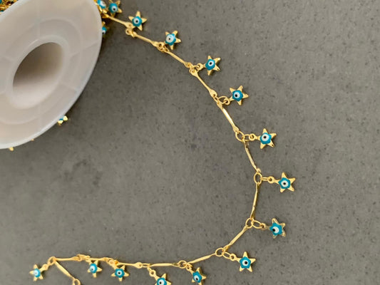 Chain with blue/white star eye gold filled per feet 21554