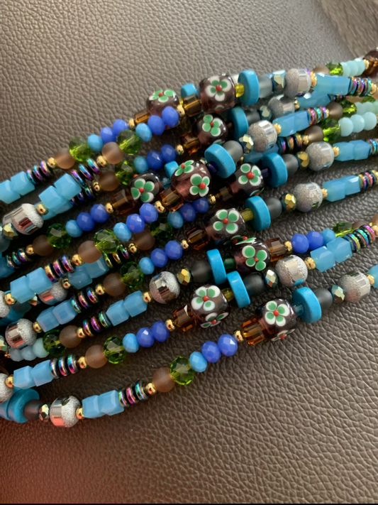 3 lampwork cube mix strand blue 8 inches 21299
