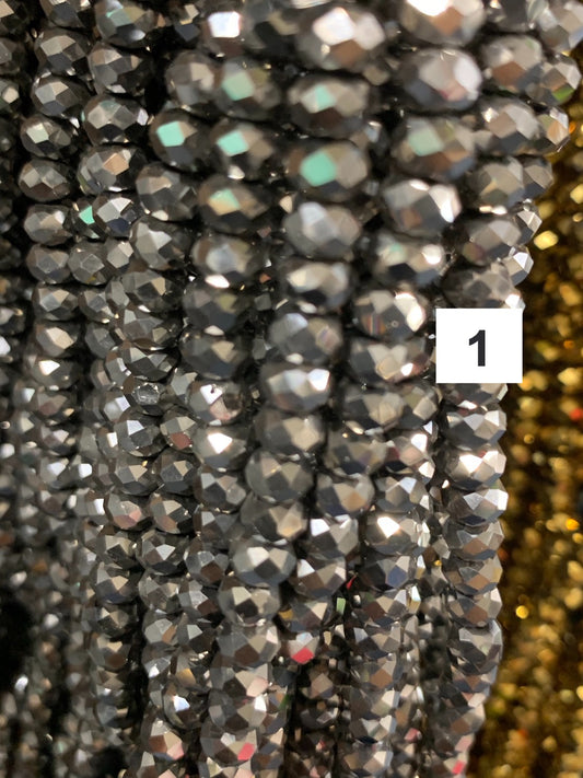 6x4mm Gray tones Rondelle Faceted Crystal Strand / Cristales Gris