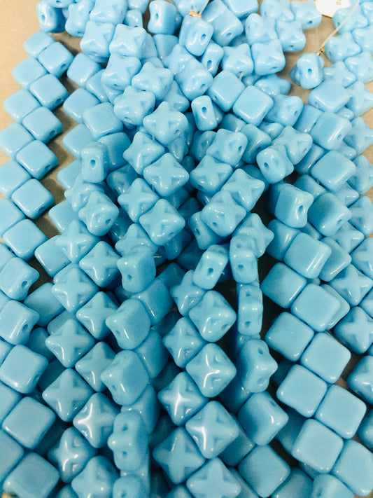 6mm Turquoise Blue Sideways 4 Hole Czech Strand / Diamante Cuadrado