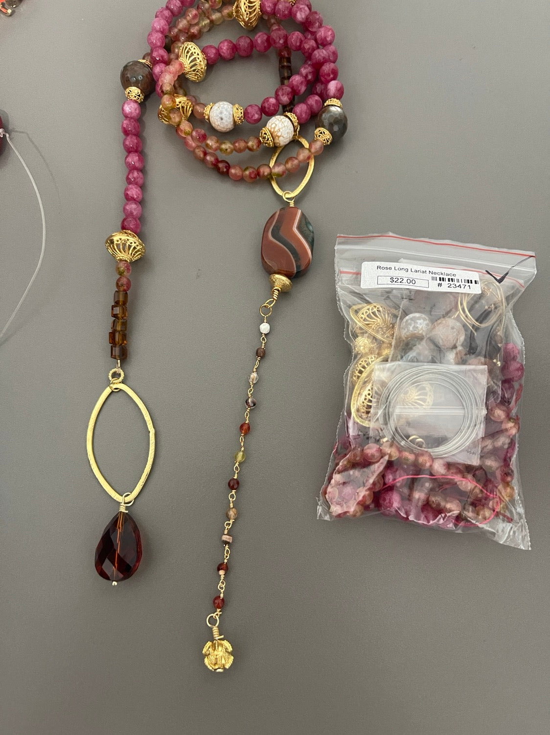 Rose Long Lariat Necklace kit all materials included Qty1- 23471