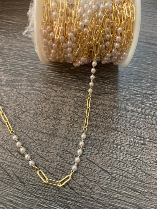 3mm Pearl chain with oval  per feet 21371
