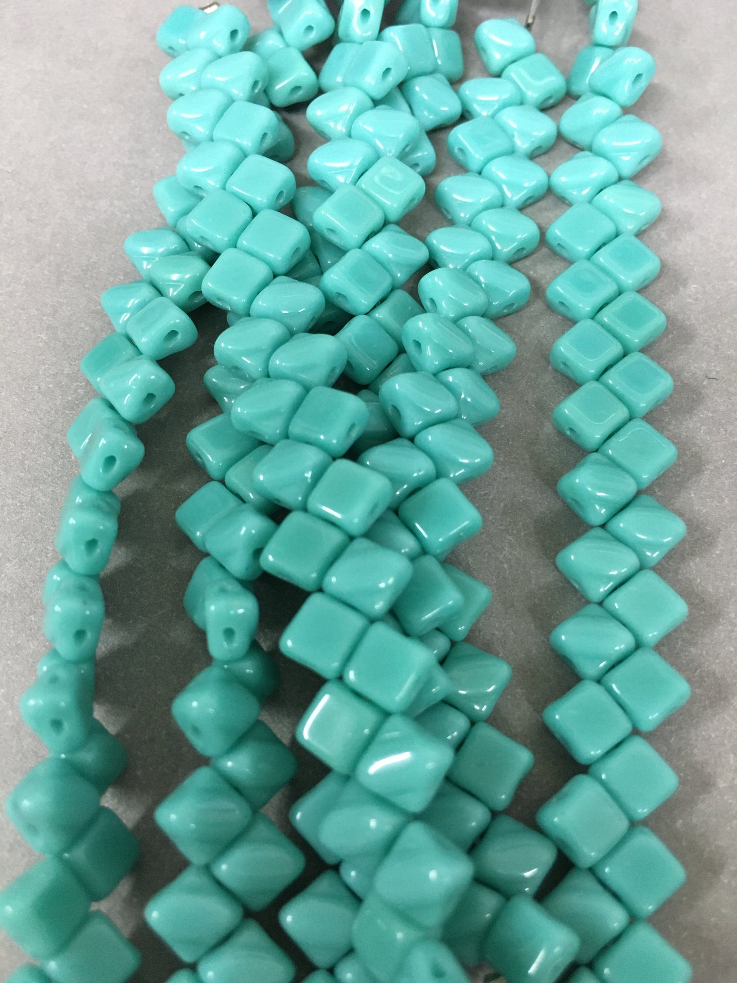 5mm Turquoise Sideways 4 Hole Czech Strand / Diamante Cuadrado