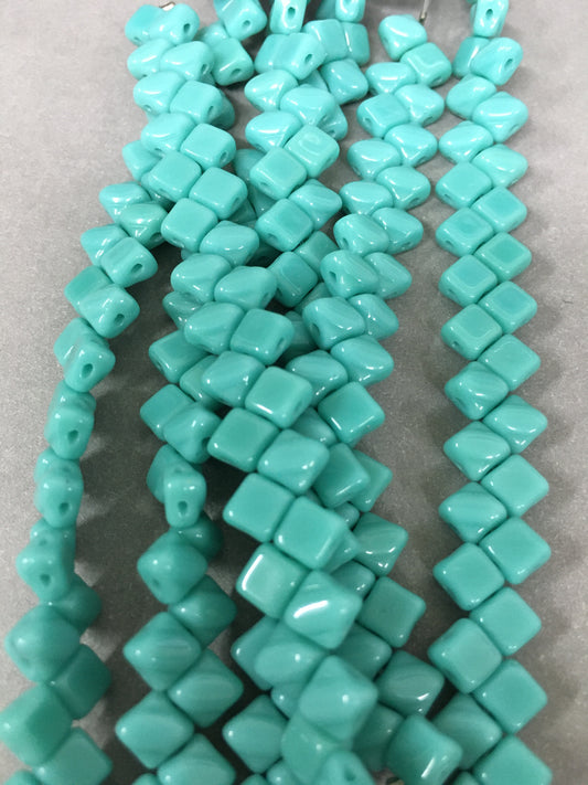 5mm Light Turquoise Sideways 4 Hole Czech Strand / Diamante Cuadrado