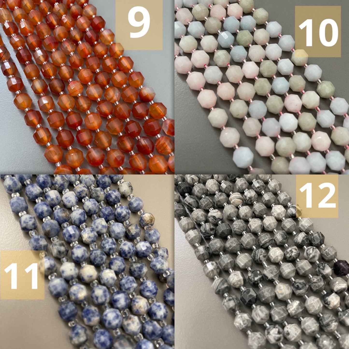 10mm Tubular Faceted Gemstone Stran qty1- 22454