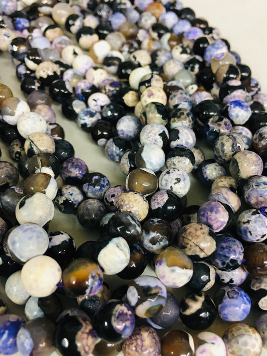 8mm Purple, Brown and Whit Agate Faceted Strand / Agata
