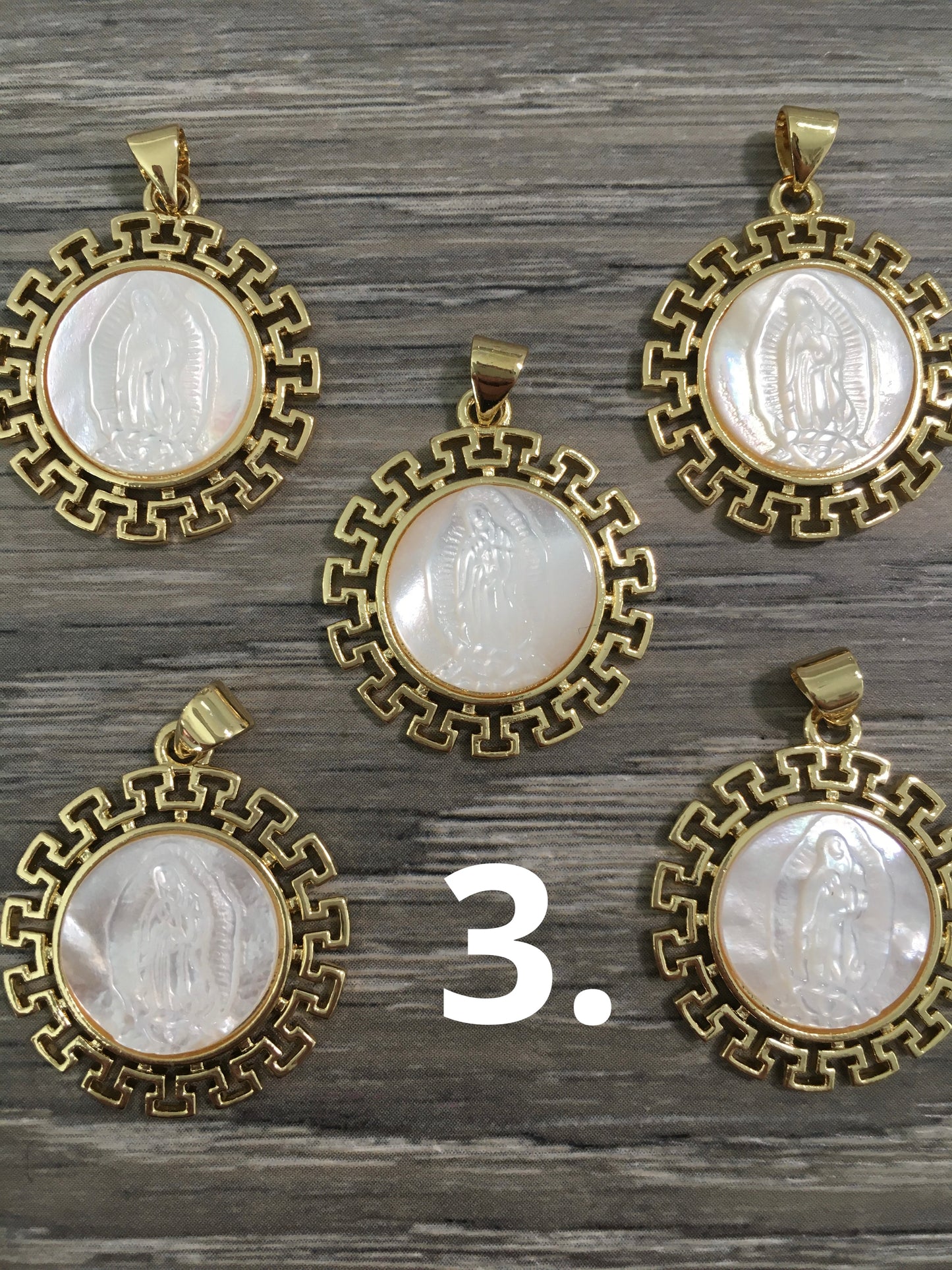 23mm MOP Virgen/Saint Pendant Qty1- 24625/24623/24624