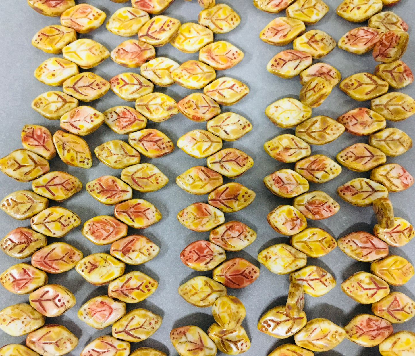 12mm Brown and Peach Leaf Czech Strand / Hoja