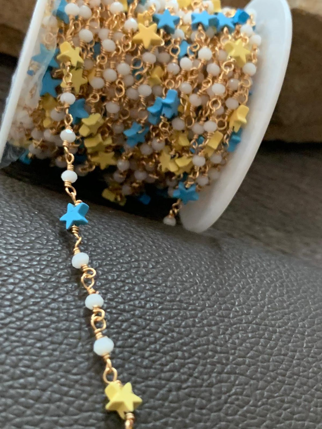 Star and Crystal white yellow blue Chain per foot 21247