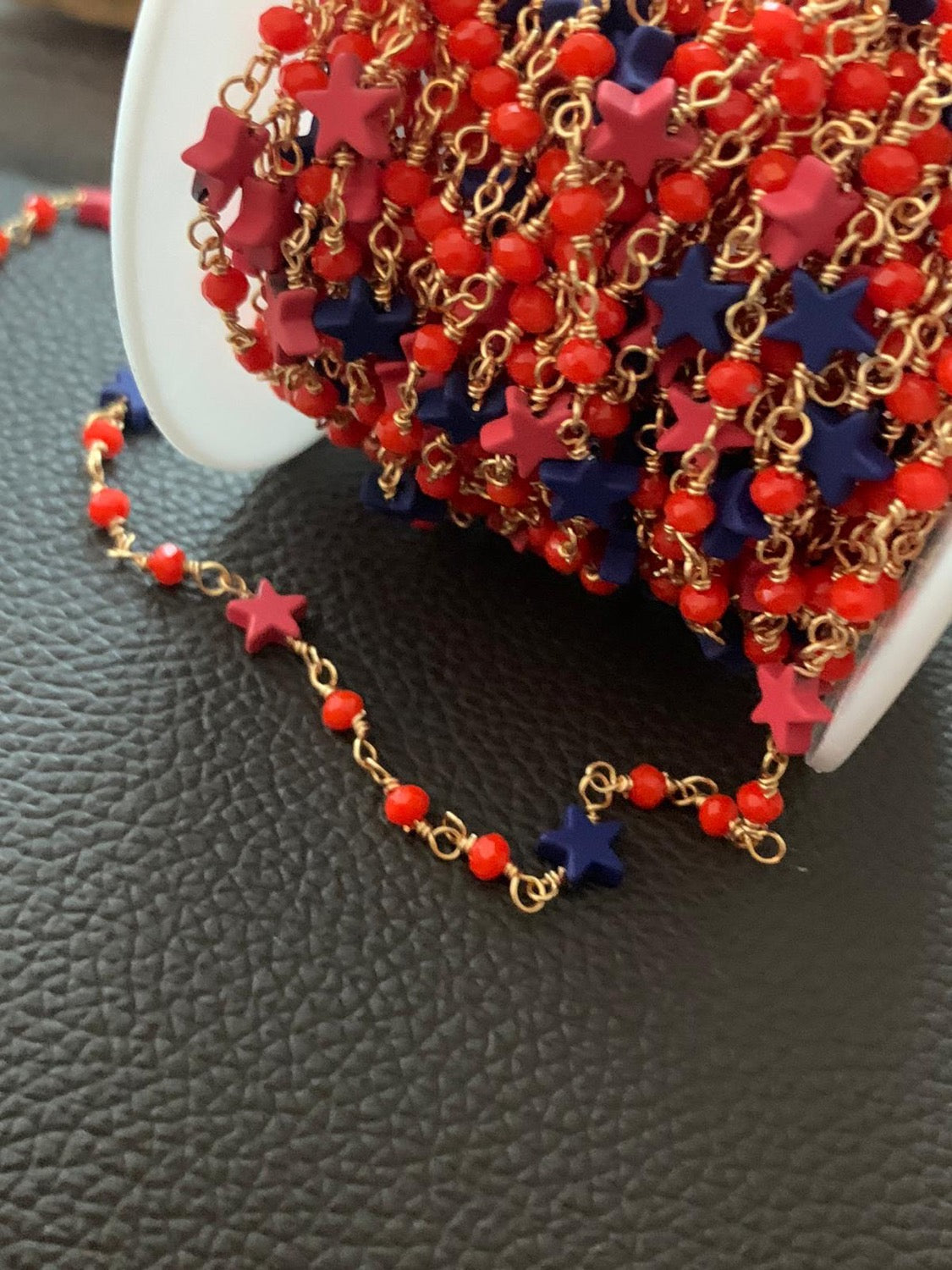 Star and Crystal red orange Chain per feet 21244