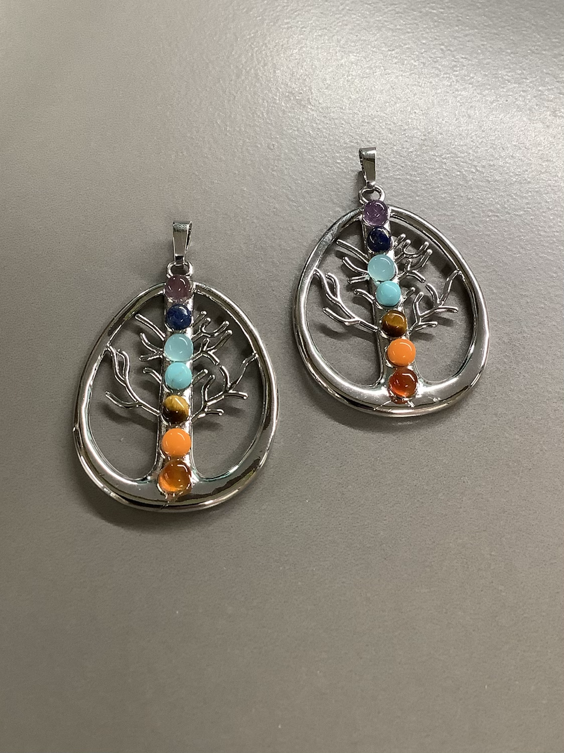 48mm Oval Pendant tree with Chakra Gemstone Qty 1 /16890