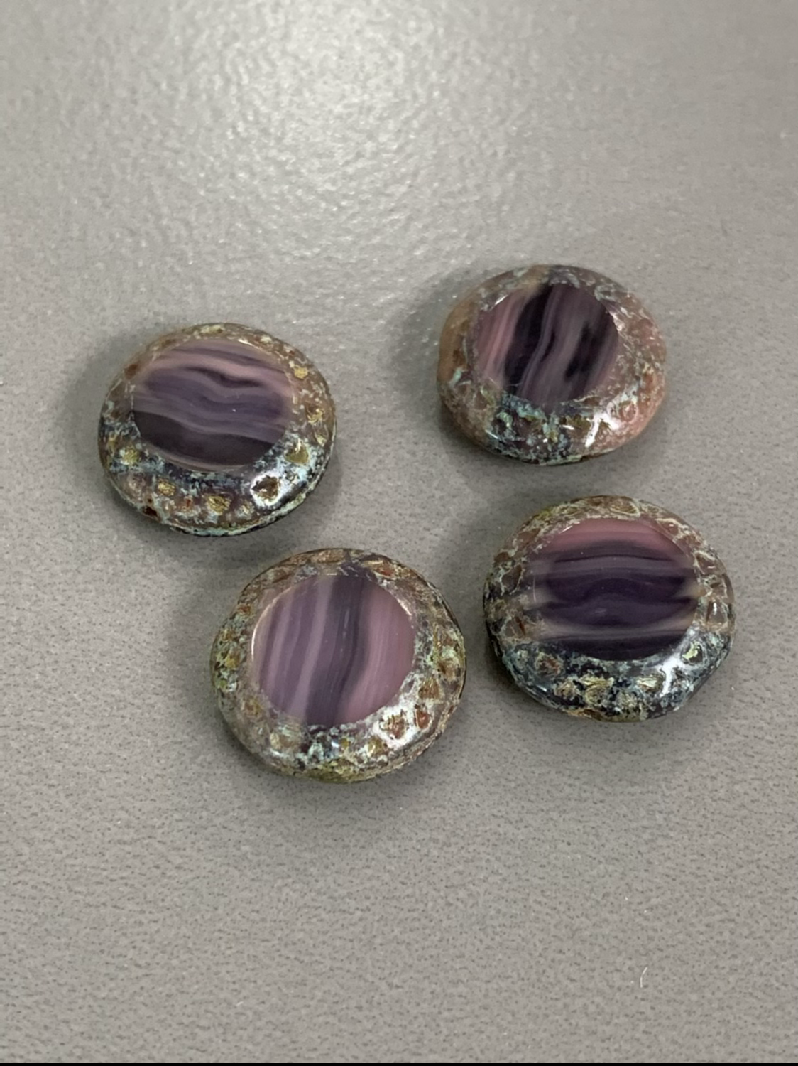 16mm Coin Czech Carved Violet Qty 4/ 7594