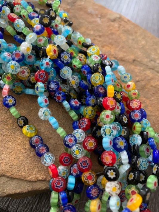 6x3mm millifio coin multicolor bead strand 20554