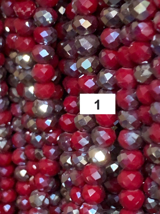 6x4mm Green Red and Violet Rondelle Faceted Crystal / Cristal Verde, Rojo Violet