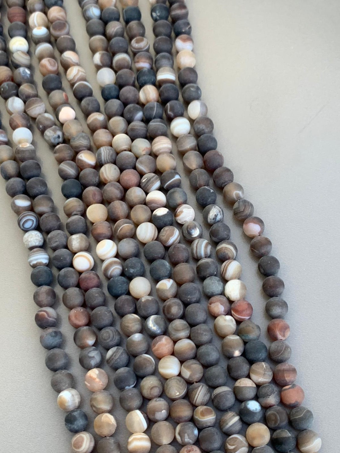 8mm Brown Cream Agate Matte Qty 46 beads per strand 21751