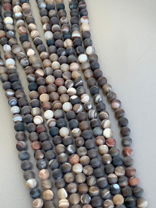 8mm Brown Cream Agate Matte Qty 46 beads per strand 21751