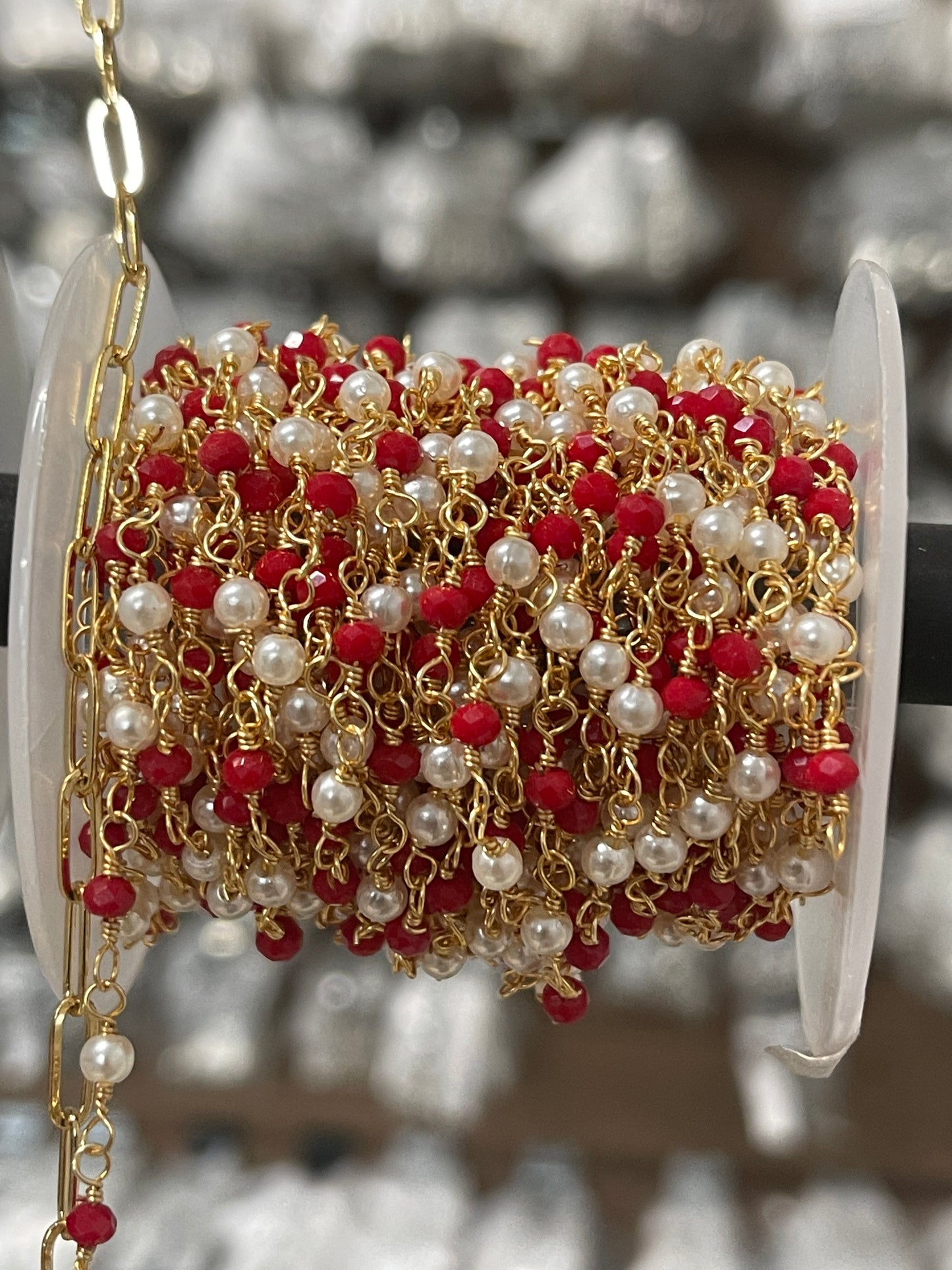 Rose gold chain with pearl and red 20580