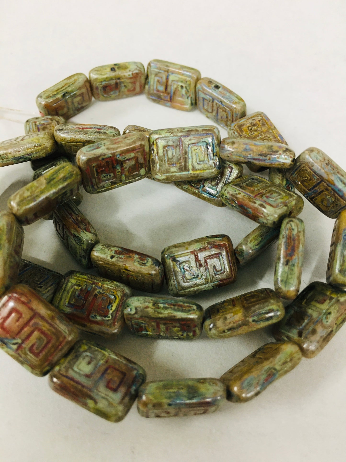 12mm Green and Brown Rectangle Czech Strand / Rectangulo