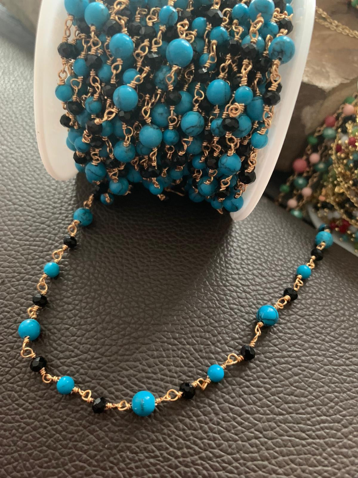 Turquoise with Black Wrapped Chain per feet / por pies 21184