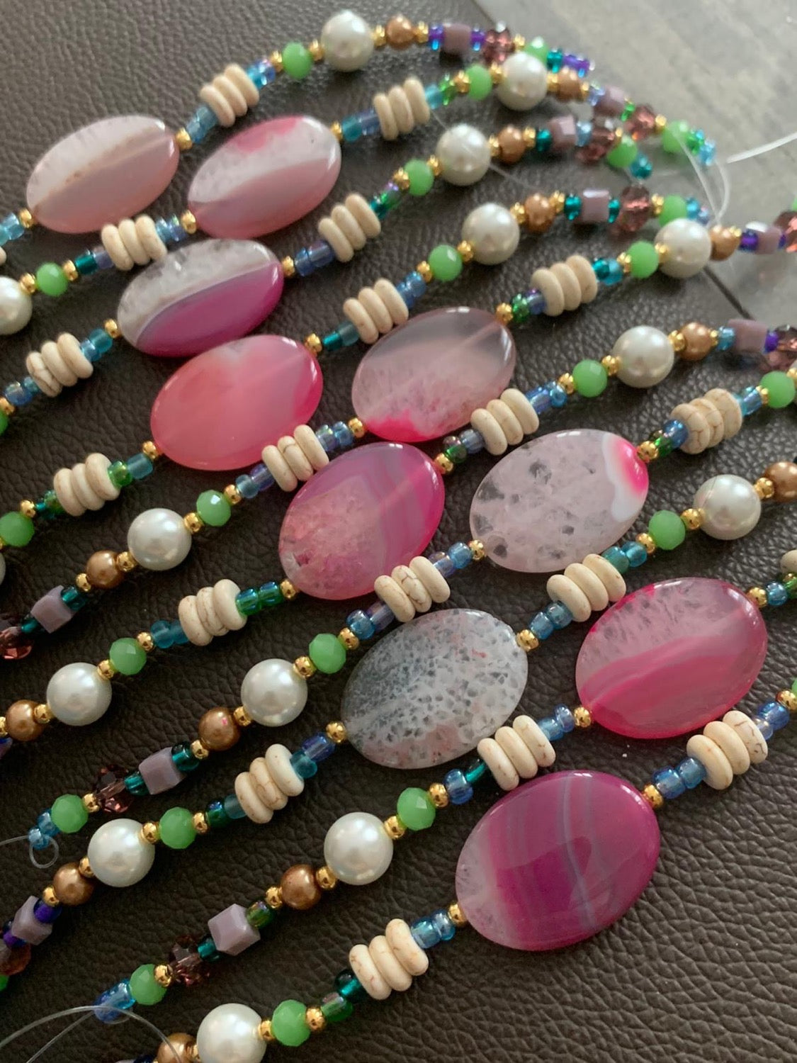 Oval Pink with blue and green Mix Strand 21477