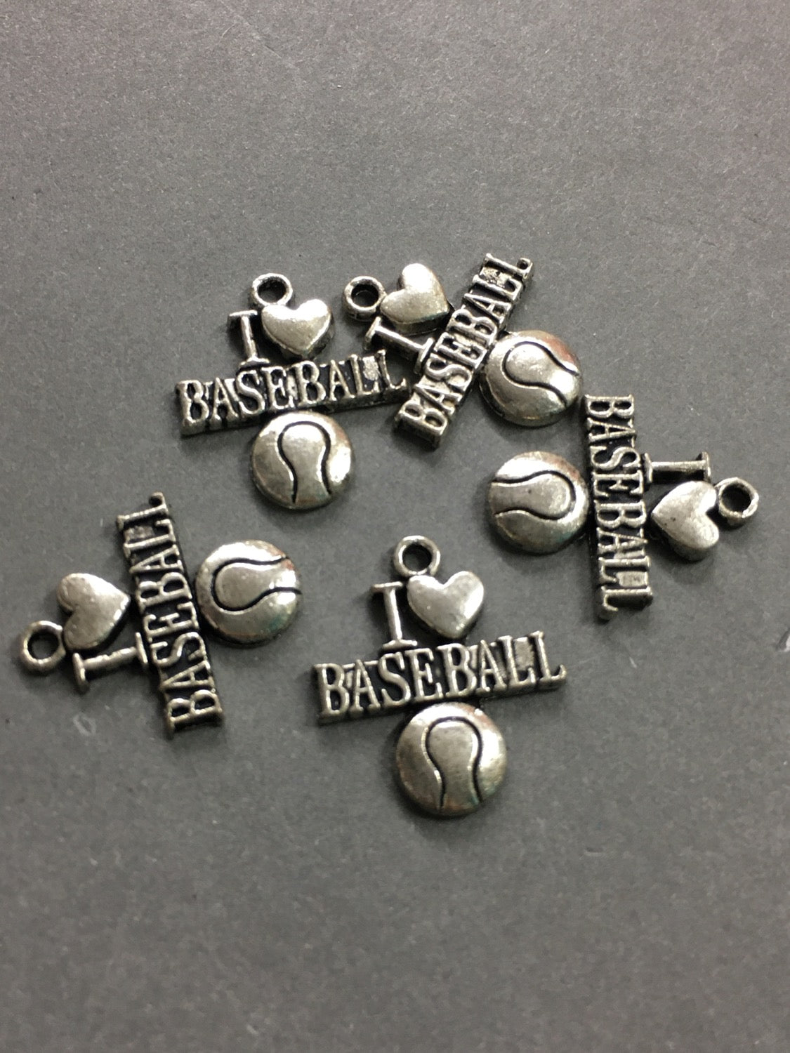 22mm I Love Baseball Charm Silver Qty 5