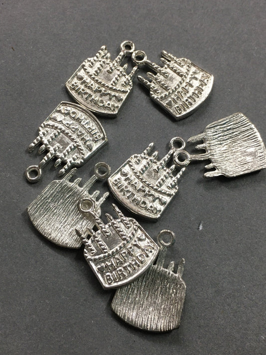 22mm Bithday Cake charm Silver qty 8