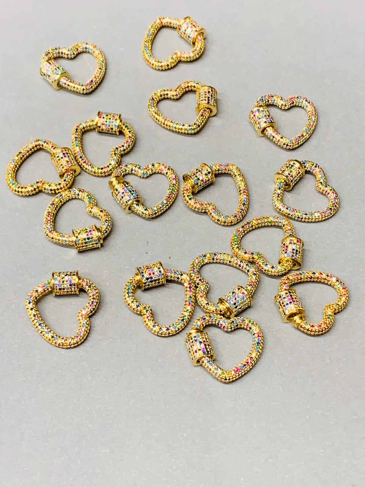 22mm Heart Lock Pave Multi / Corazon Cierre Multicolor 19672