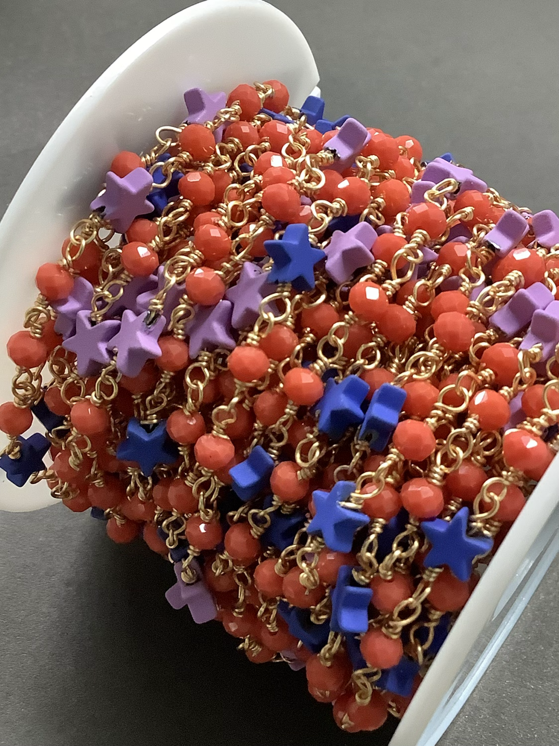 Star and Crystal red orange Chain per foot 21293