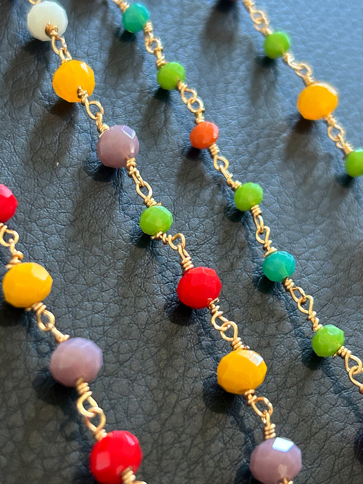 14k Cristal multicolor chain by feet. Cadena 14k de cristal multicolor, por pie. (SBM)